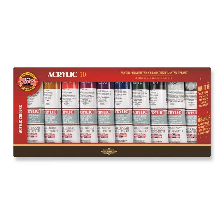KOH-I-NOOR Acrylic 10 - komplet akrilnih barv z mediem in razredčilom