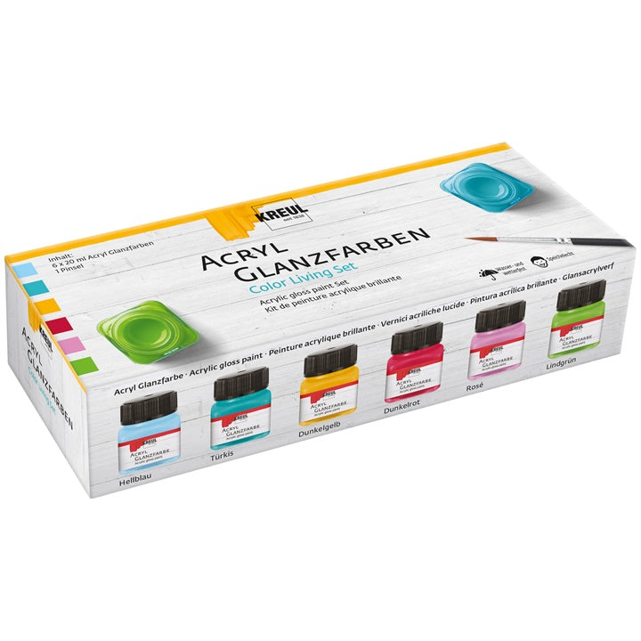 Komplet akrilnih barv za sijaj KREUL 6 x 20 ml + čopič