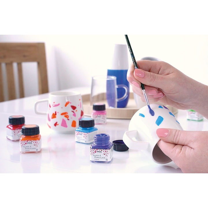 Komplet barv za steklo in porcelan KREUL 6 x 20 ml + čopič – pogled 2