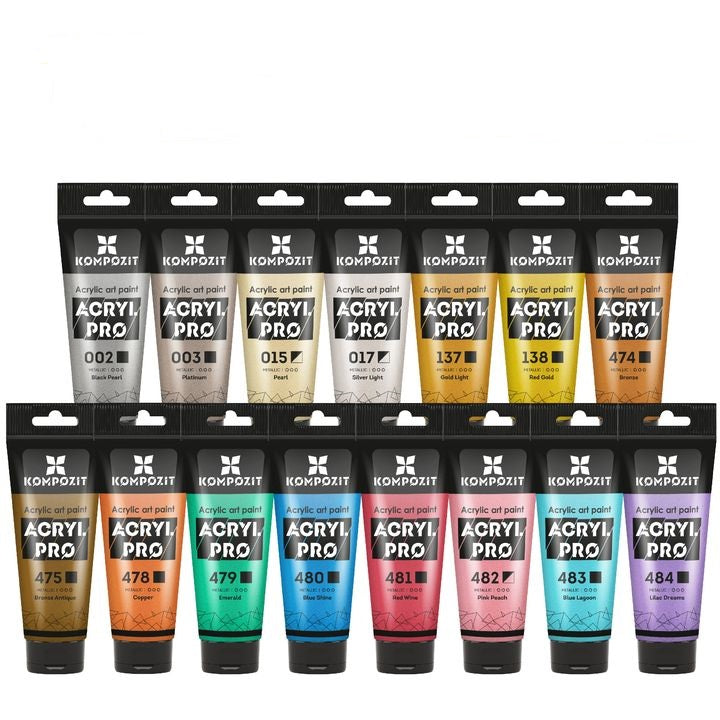 Komplet kovinskih akrilnih barv ACRYL PRO Kompozit 15x75 ml