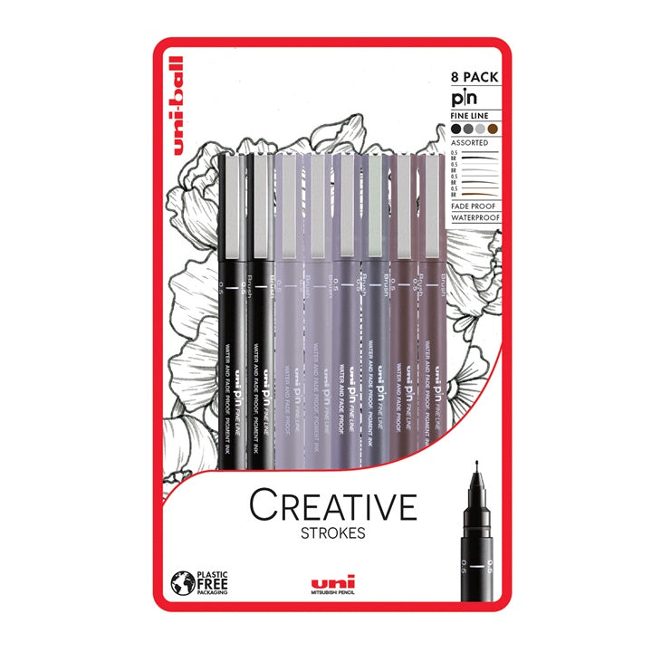 Komplet markerjev UNI PIN fineliner Creative Strokes 8 kosov