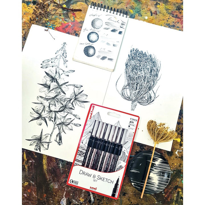 Komplet markerjev UNI PIN fineliner Draw and Sketch 8 kosov – pogled 4