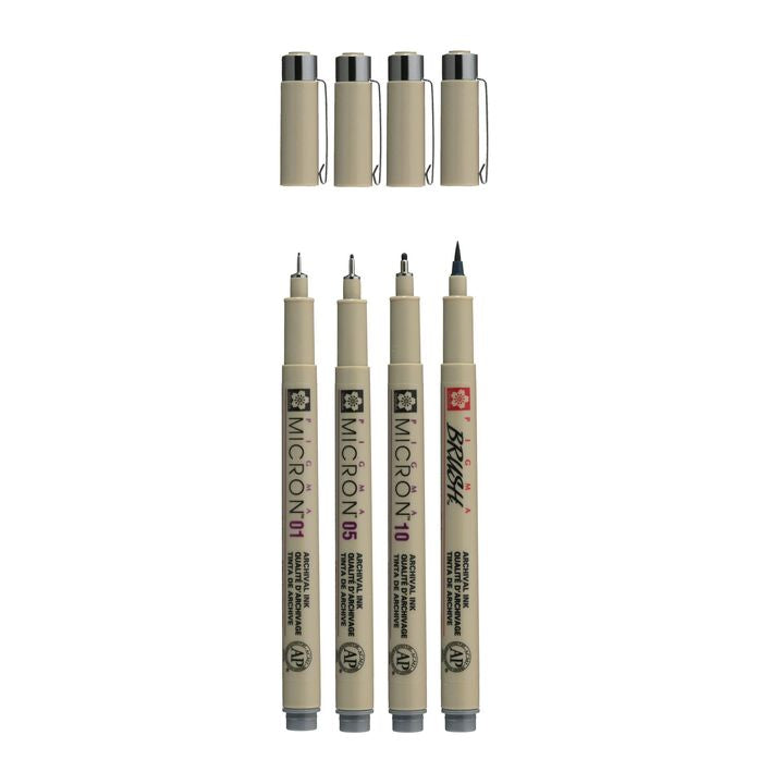 Komplet tehničnih pisal Sakura Pigma Micron 3 fineliners a brush pen – pogled 2