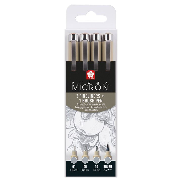 Komplet tehničnih pisal Sakura Pigma Micron 3 fineliners a brush pen