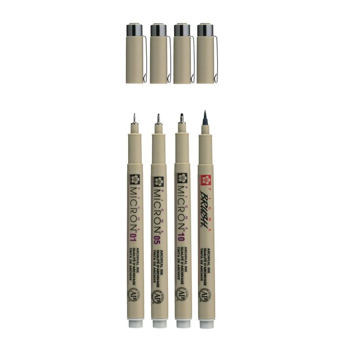 Komplet tehničnih pisal Sakura Pigma Micron 3 fineliners a brush pen – pogled 2