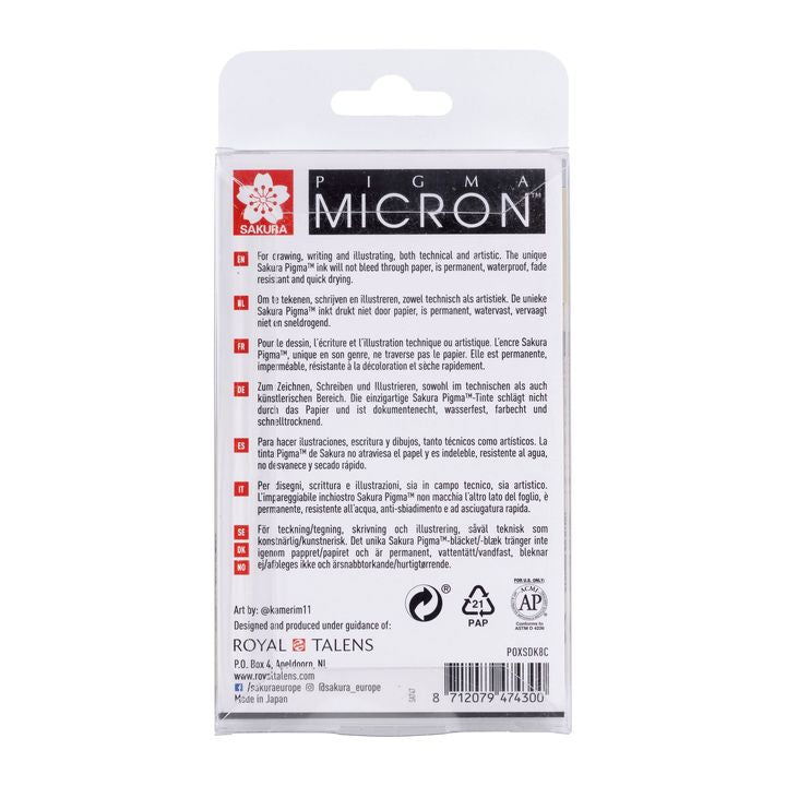 Komplet tehničnih pisal Sakura Pigma Micron sivi odtenki 8 kosov – pogled 3