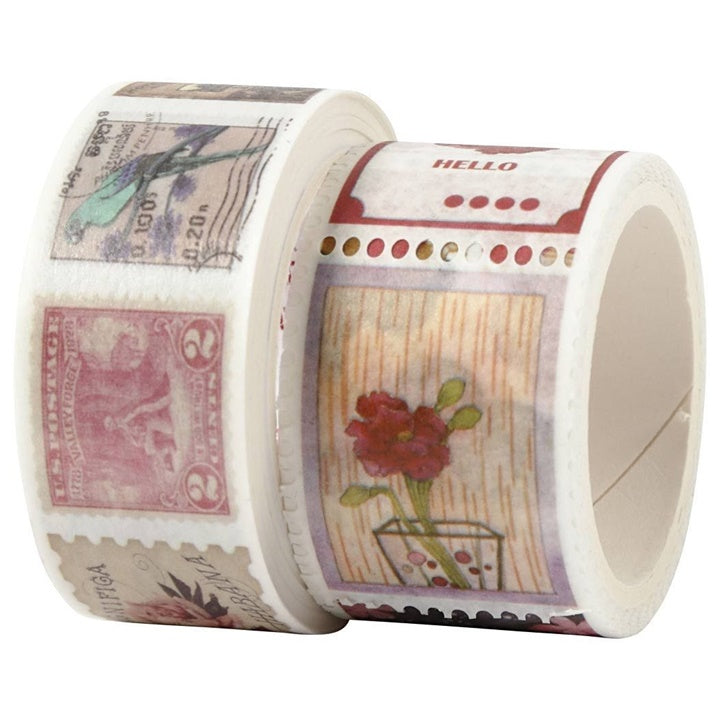 Komplet washi trakov - znamke in cvetovi