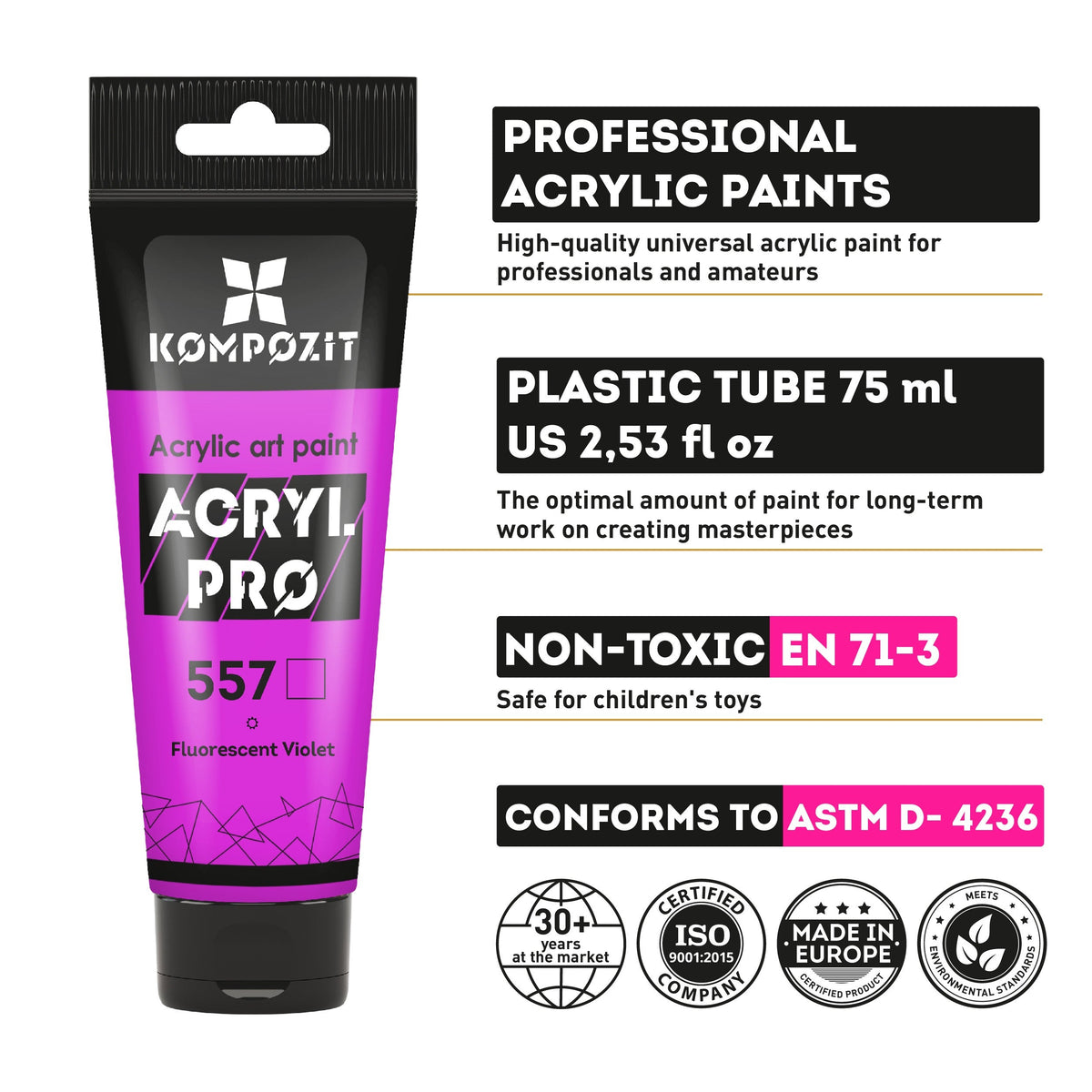 Fluorescenčna akrilna barva ACRYL PRO ART Kompozit 75 ml