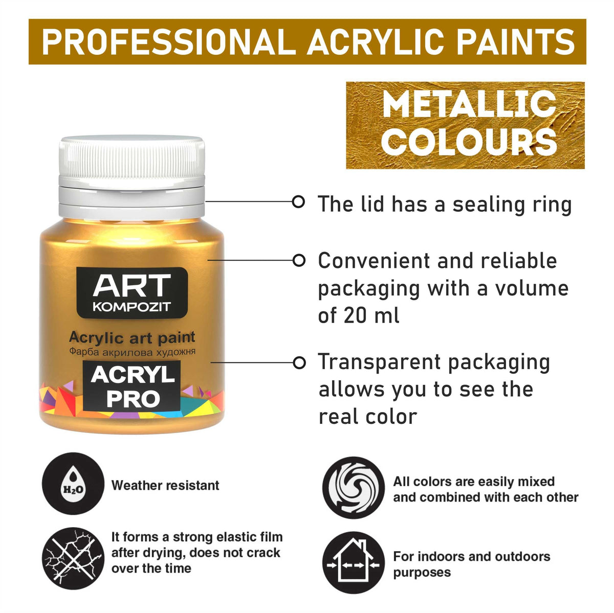 Set akrilnih barv ACRYL PRO Metallic