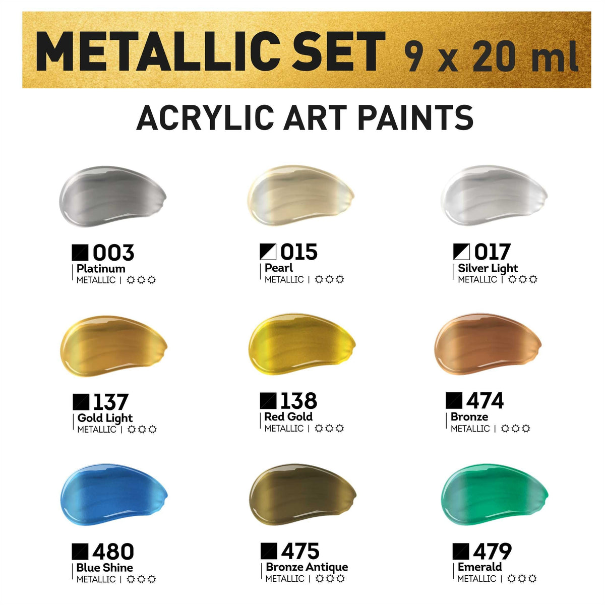 Set akrilnih barv ACRYL PRO Kompozit 9x20 ml