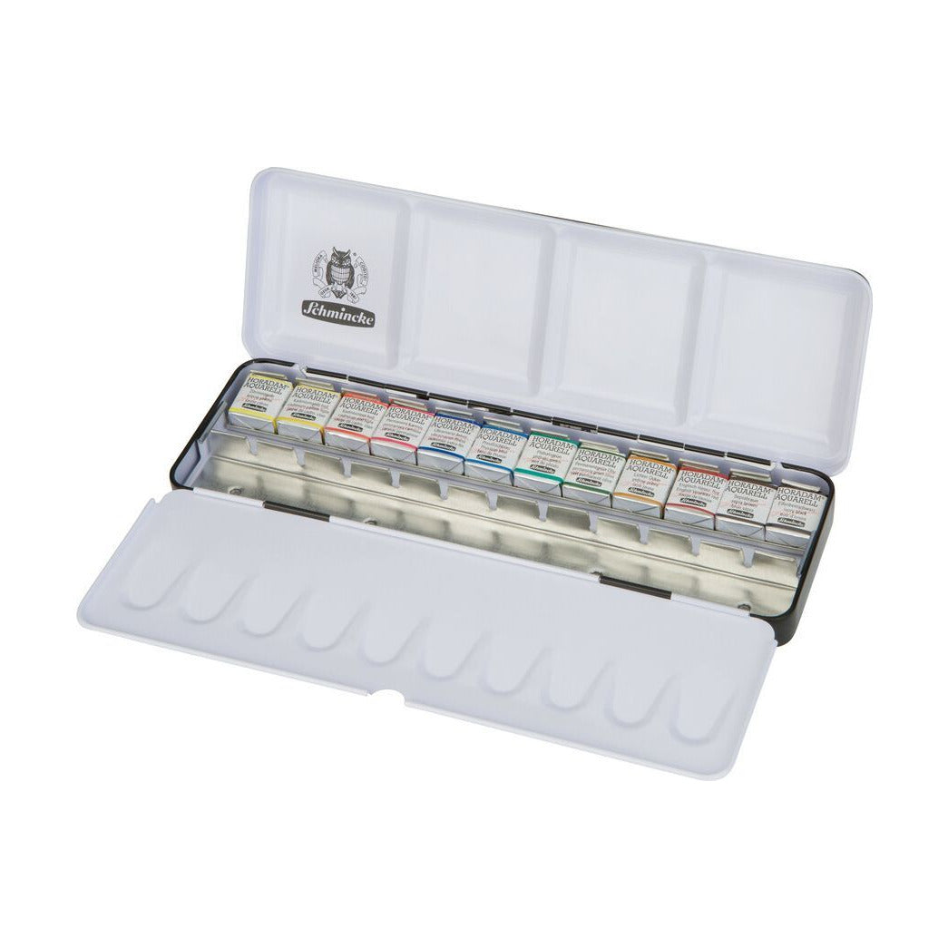 Kovinski akvarelni set Schmincke HORADAM, 12 x 1/2 posodice z dodatnim prostorom