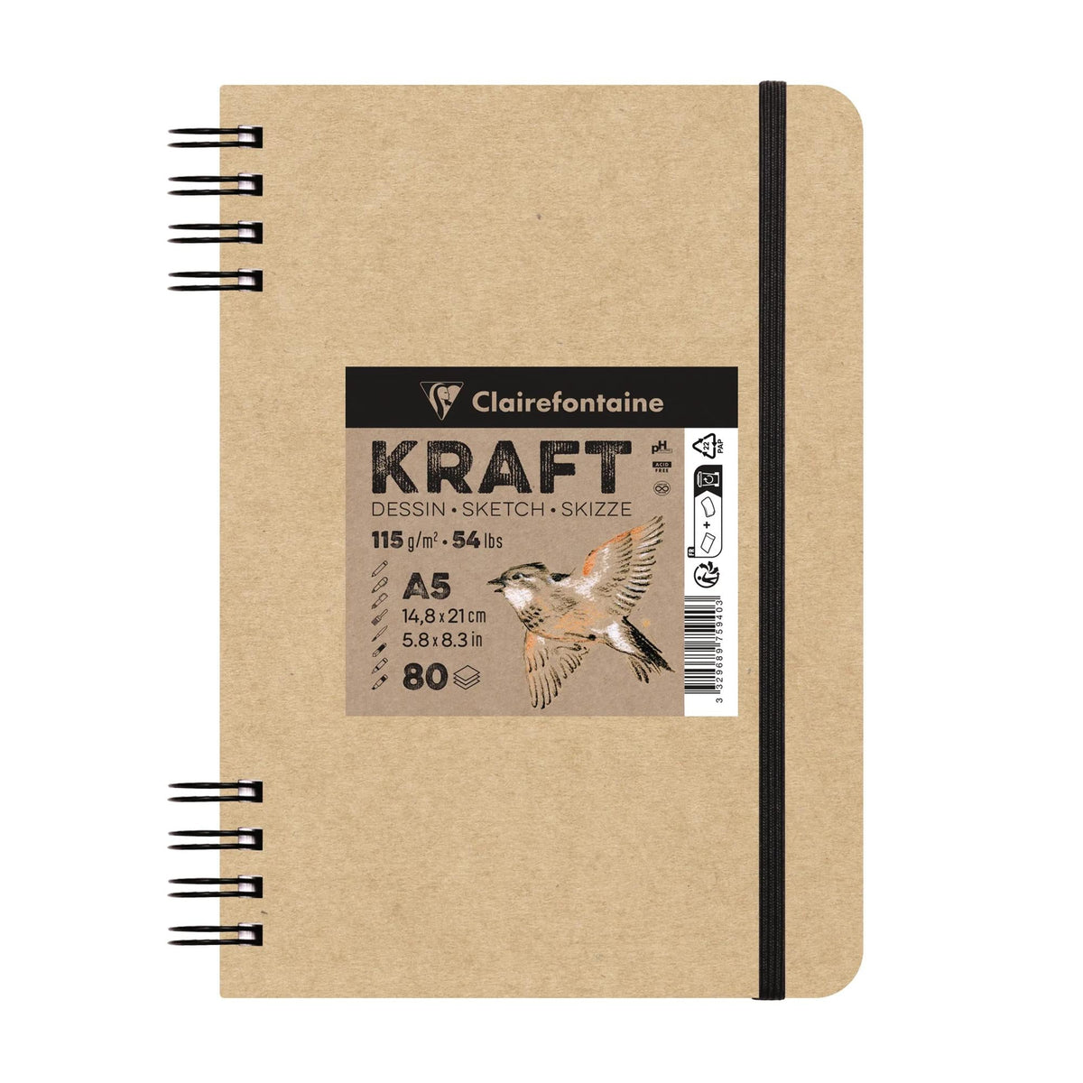 Kraft skicirni blok CLAIREFONTAINE 115 g/m² A5 – A4 - 80 listov