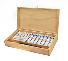 Ladoga Set umetniških oljnih barv v leseni škatli / 12x18ml