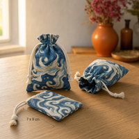 Lanena darilna vrečka z motivom valov 7 x 9 cm, 3 kos