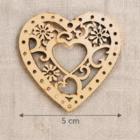 Leseni izrezki srček z ornamentom 5 x 5 cm - set 5 kosov