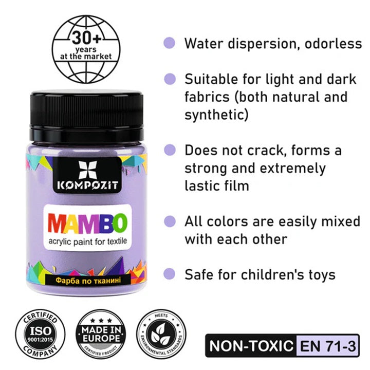 MAMBO Pastelna akrilna barva za tekstil in usnje 50ml | Različni odtenki – pogled 2