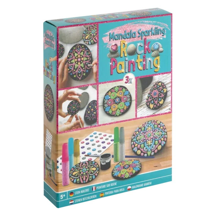 Mandala Rock Painting Kit - 3 kamni in bleščeče barve