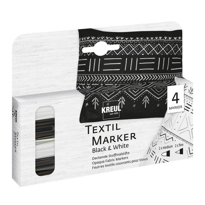 Markerji za tekstil Black and White 4 kos. - KREUL