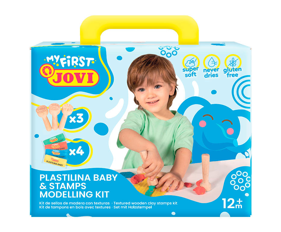 Mehki naravni plastelin JOVI My First 4 x 38 g – + 3 lesene štampiljke