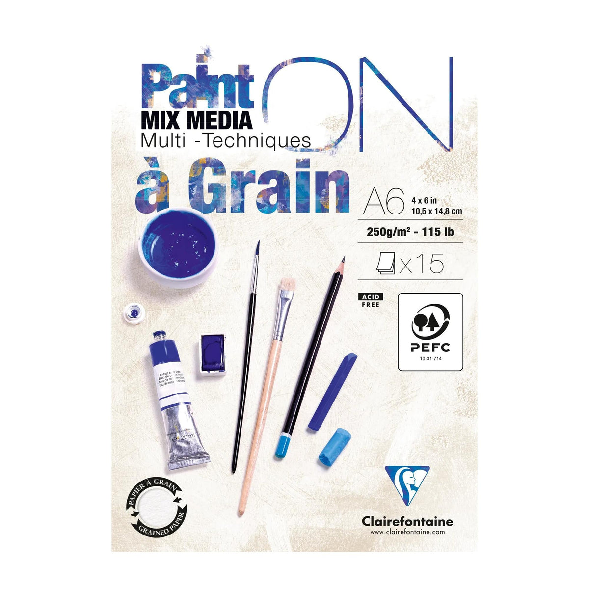 Mix Media blok CLAIREFONTAINE Paint'On a grain 250 g/m² A6 - 15 listov
