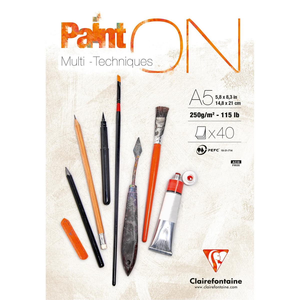 Mix media blok Clairefontaine Paint'On bel A5 250 g/m² - 40 listov