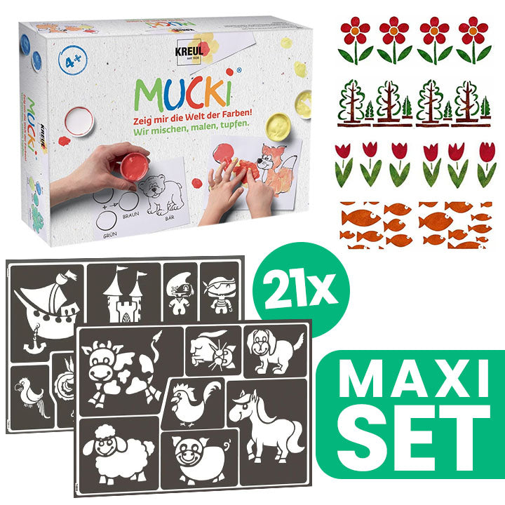 Otroška zbirka slikarskih šablon 21 kosov + MUCKI Finger Paint Set