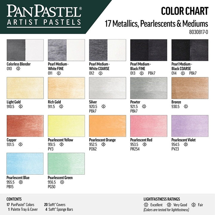 PanPastel Set kovinskih in bisernih pastelov z zlatimi mediji - 17 kosov – pogled 2