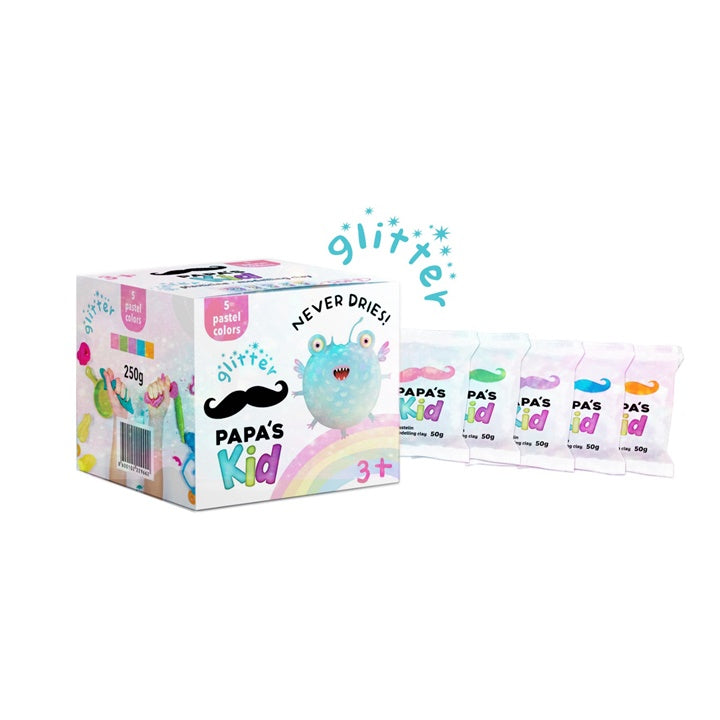 Papa's Kid Set pastelne gline z bleščicami za otroke