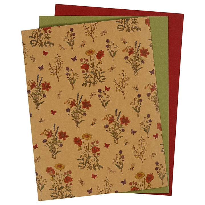 Papir iz umetnega usnja Flowers - 3 listi, 1 pakiranje