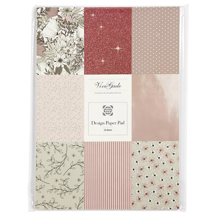 Papir za scrapbooking A4 Vivi Gade - rožnati toni / komplet 24 listov