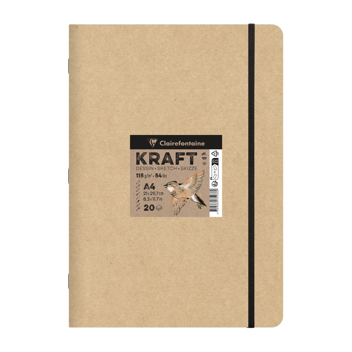 Papirni blok Kraft CLAIREFONTAINE 115 g/m² – A5 – A4, 20 listov