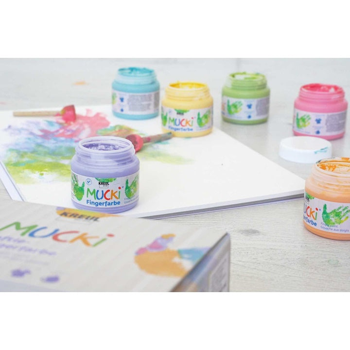 Pastelne otroške prstne barve MUCKI / komplet 6 x 150 ml — slika 1