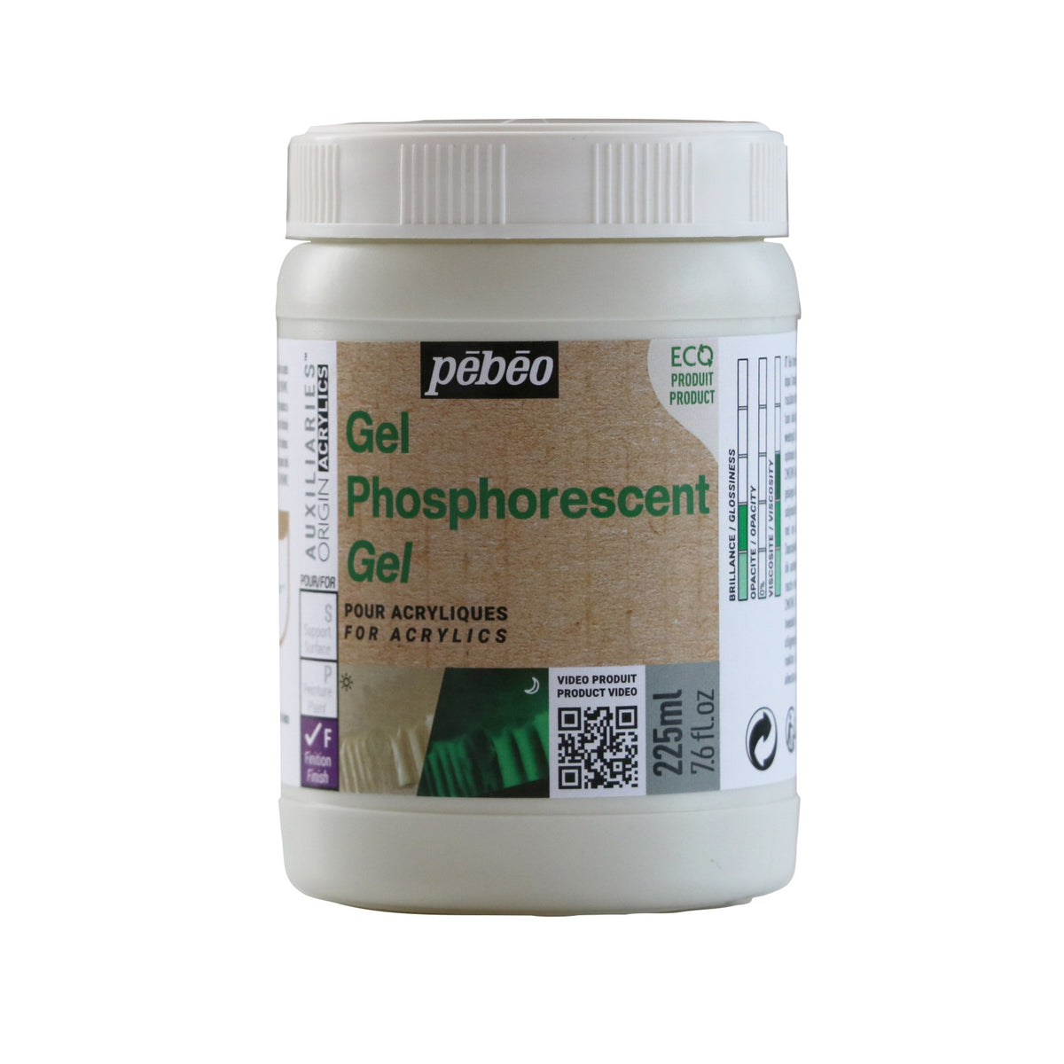 Pebeo Origin fosforescentni akrilni gel 225 ml – zelen