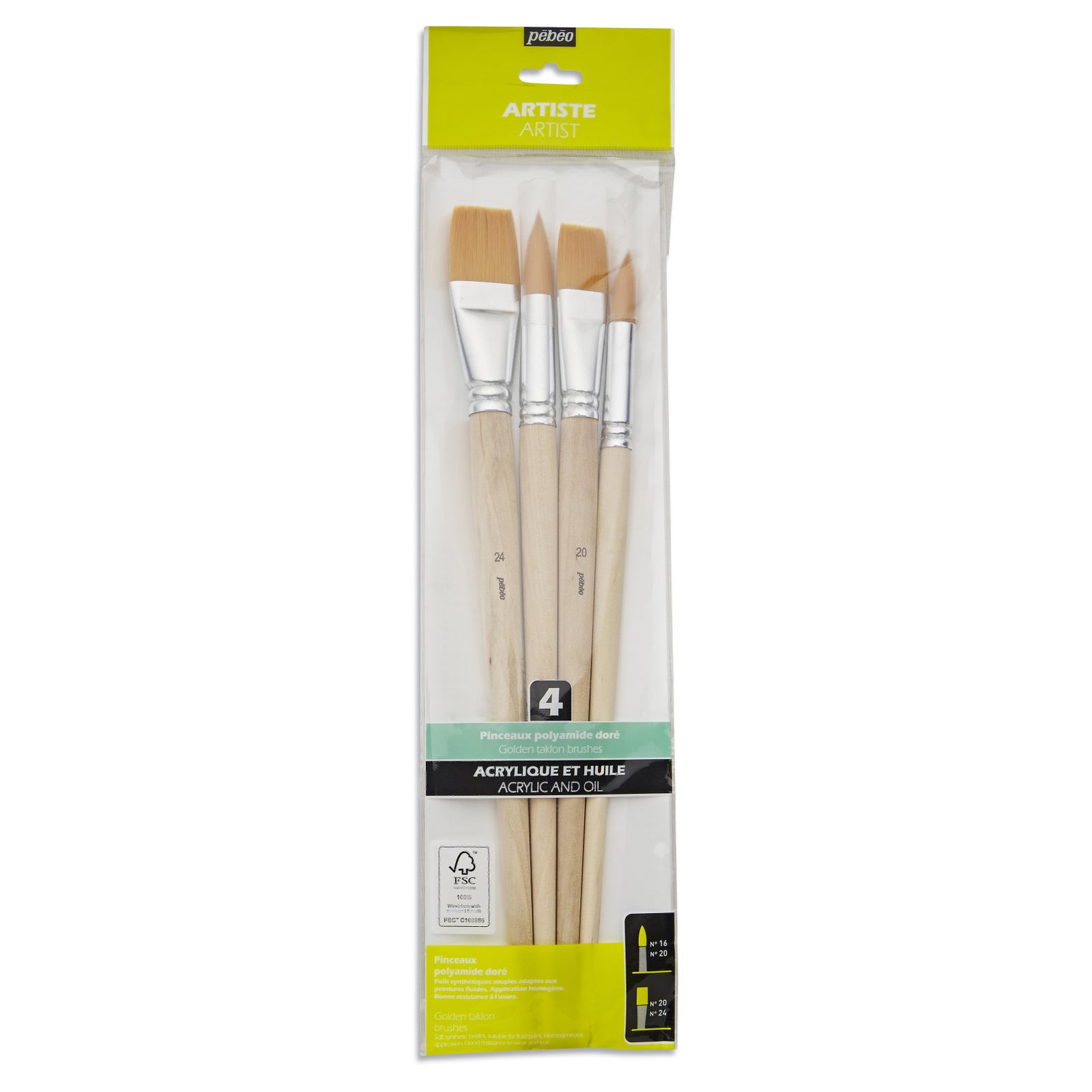 Set akvarelnih čopičev PEBEO – 4 kosi ploščati in okrogli