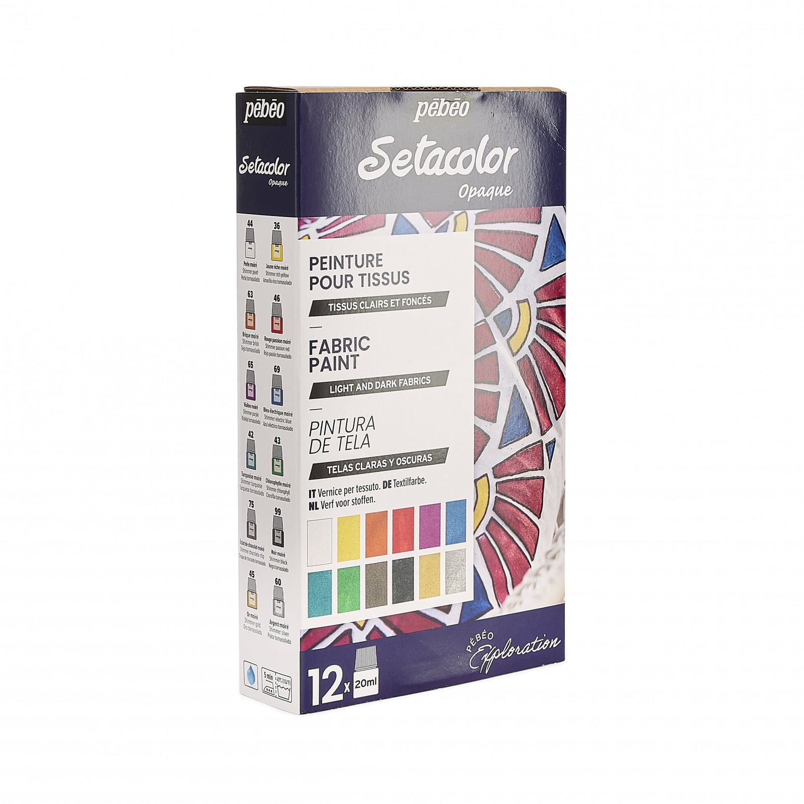Pebeo Setacolor set prekrivnih barv za tekstil 12 x 20 ml