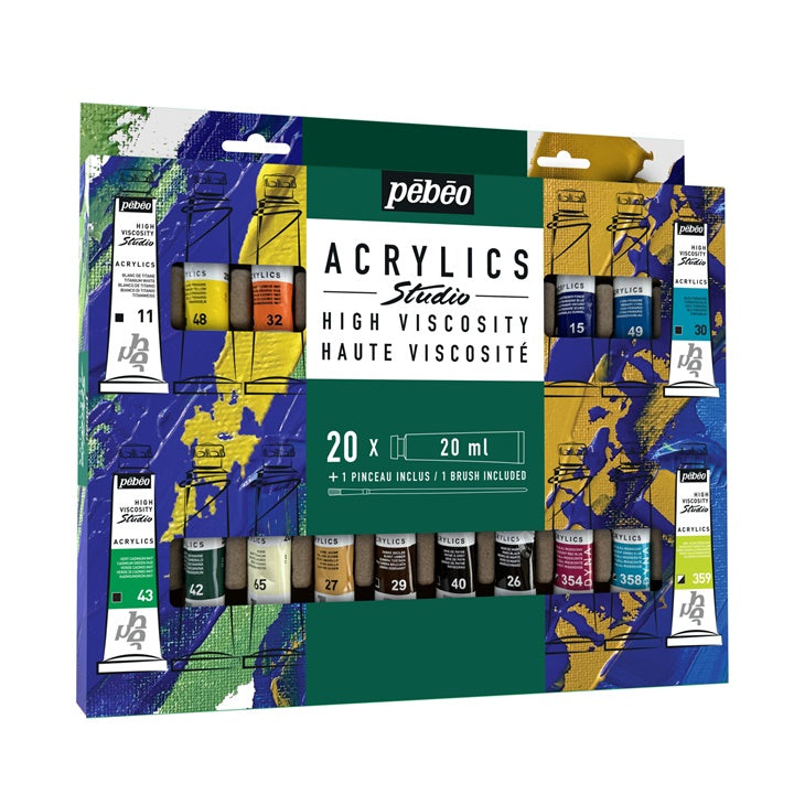 Pebeo Studio Akrilne barve visoke viskoznosti s čopičem 20x20 ml