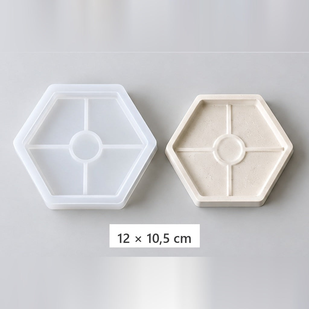 Prilagodljiv silikonski model za vlivanje pladnjev in podstavkov – šestkoten pladenj – 12 × 10,5 cm