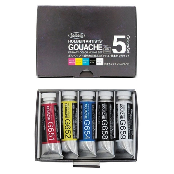 Profesionalne gvaš barve Holbein Artists - osnovni komplet 5 x 15 ml — slika 1