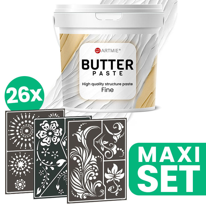 Reliefna pasta ARTMIE BUTTER + set šablon za slikanje FOLK ART motiv - 26 kosov