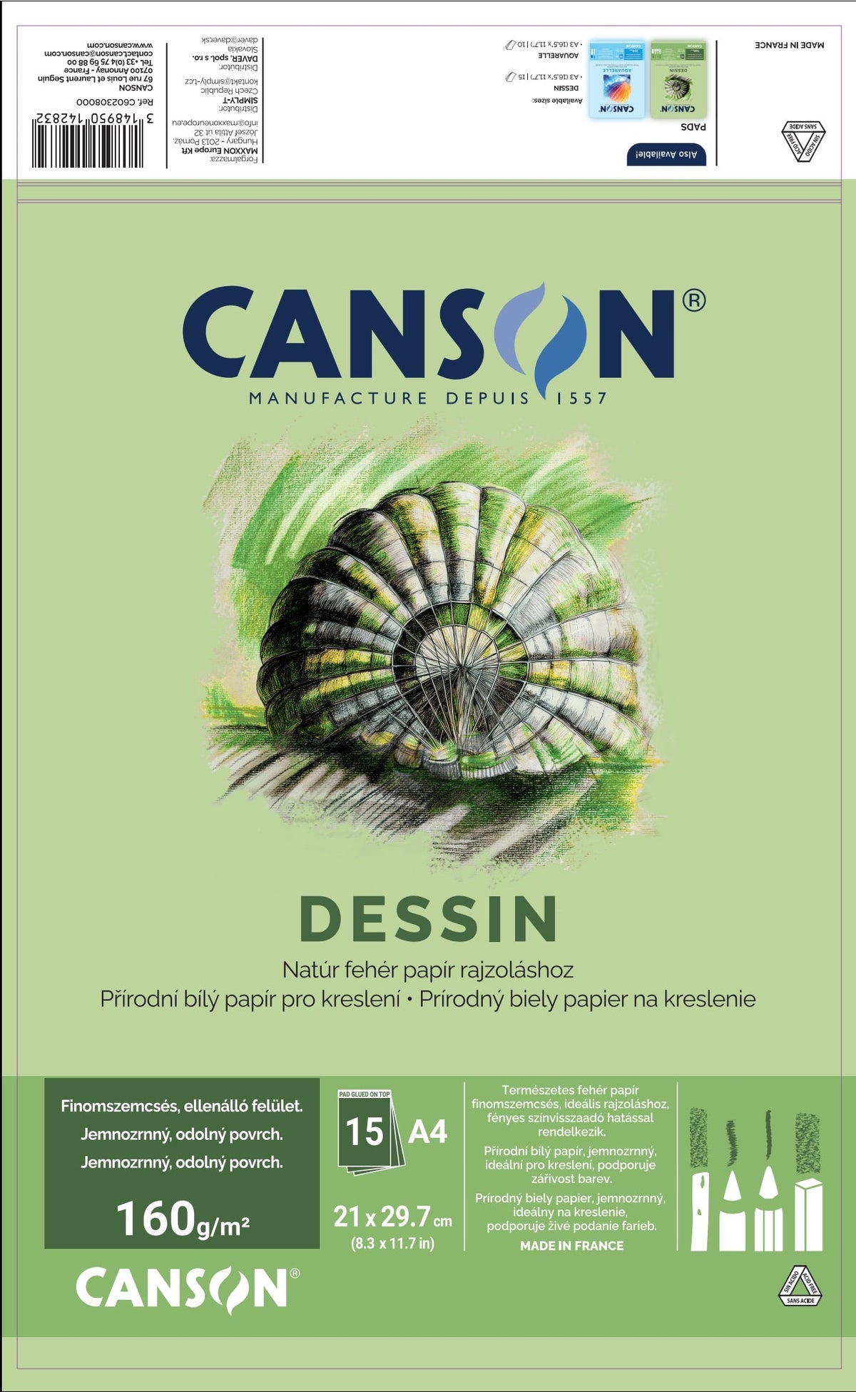 Risalni blok CANSON Dessin A4 160 g - 15 listov
