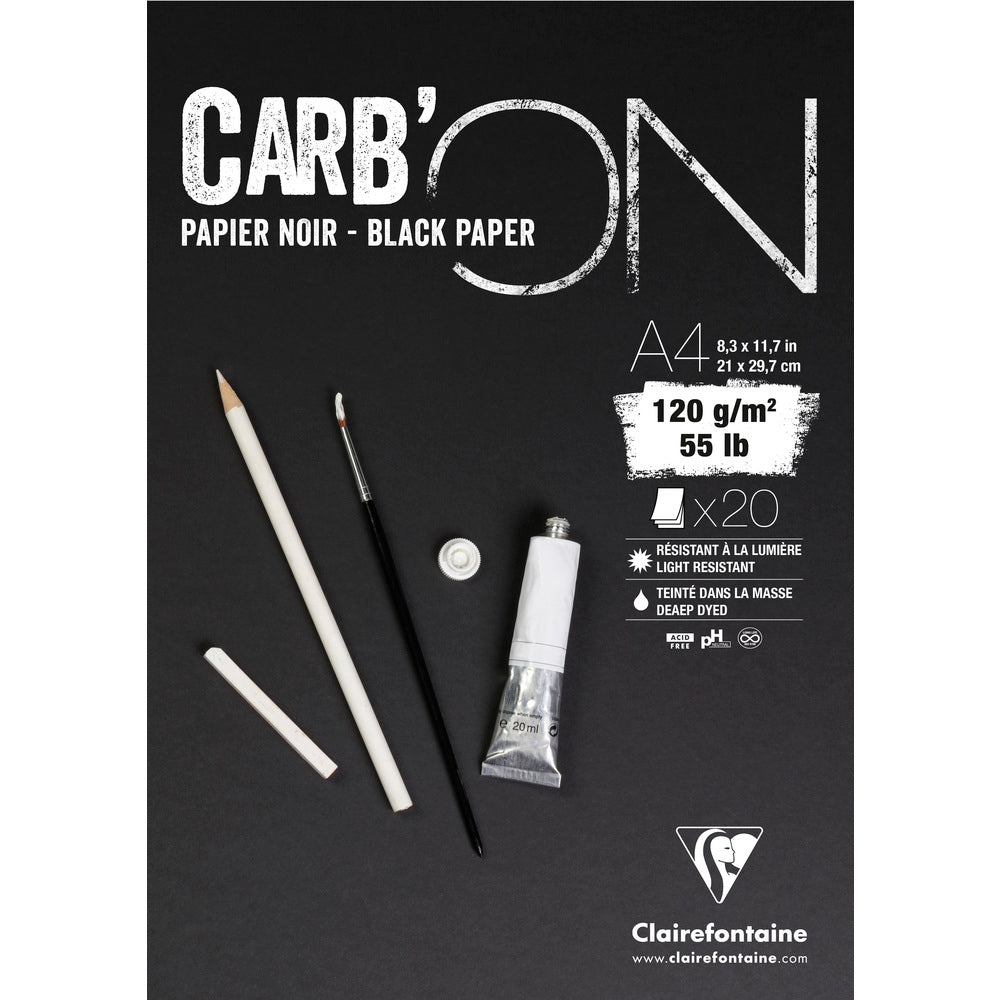 Risalni blok s črnim papirjem CLAIREFONTAINE Carb'On 120 g/m² – 20 listov
