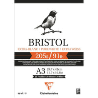 Risarški blok Clairefontaine Bristol 205 g/m² – 20 listov, A4 – A3