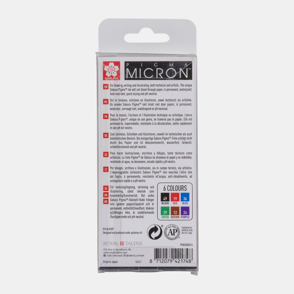 Sakura Pigma Micron 01 tehnična pisala 0,25 mm set 6 barv