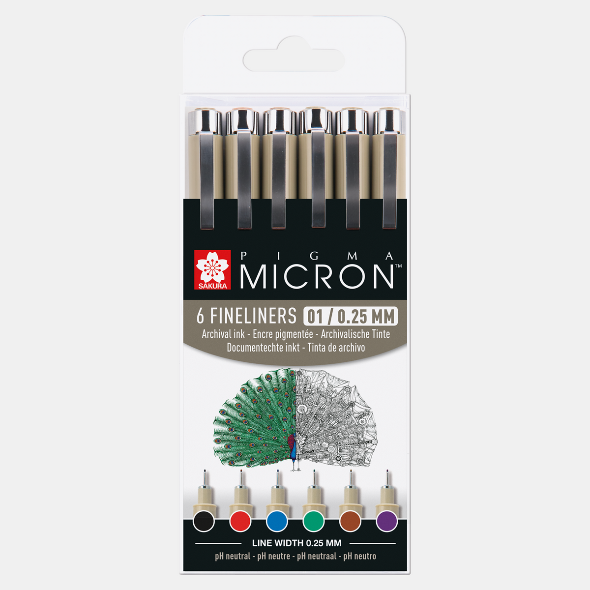 Sakura Pigma Micron 01 tehnična pisala 0,25 mm set 6 barv