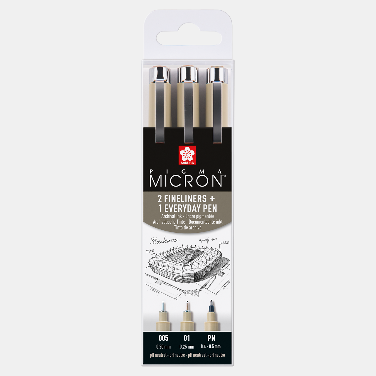 Komplet tehničnih pisal SAKURA Pigma Micron Arhitektura 3 kos - 005, 01, PN Black