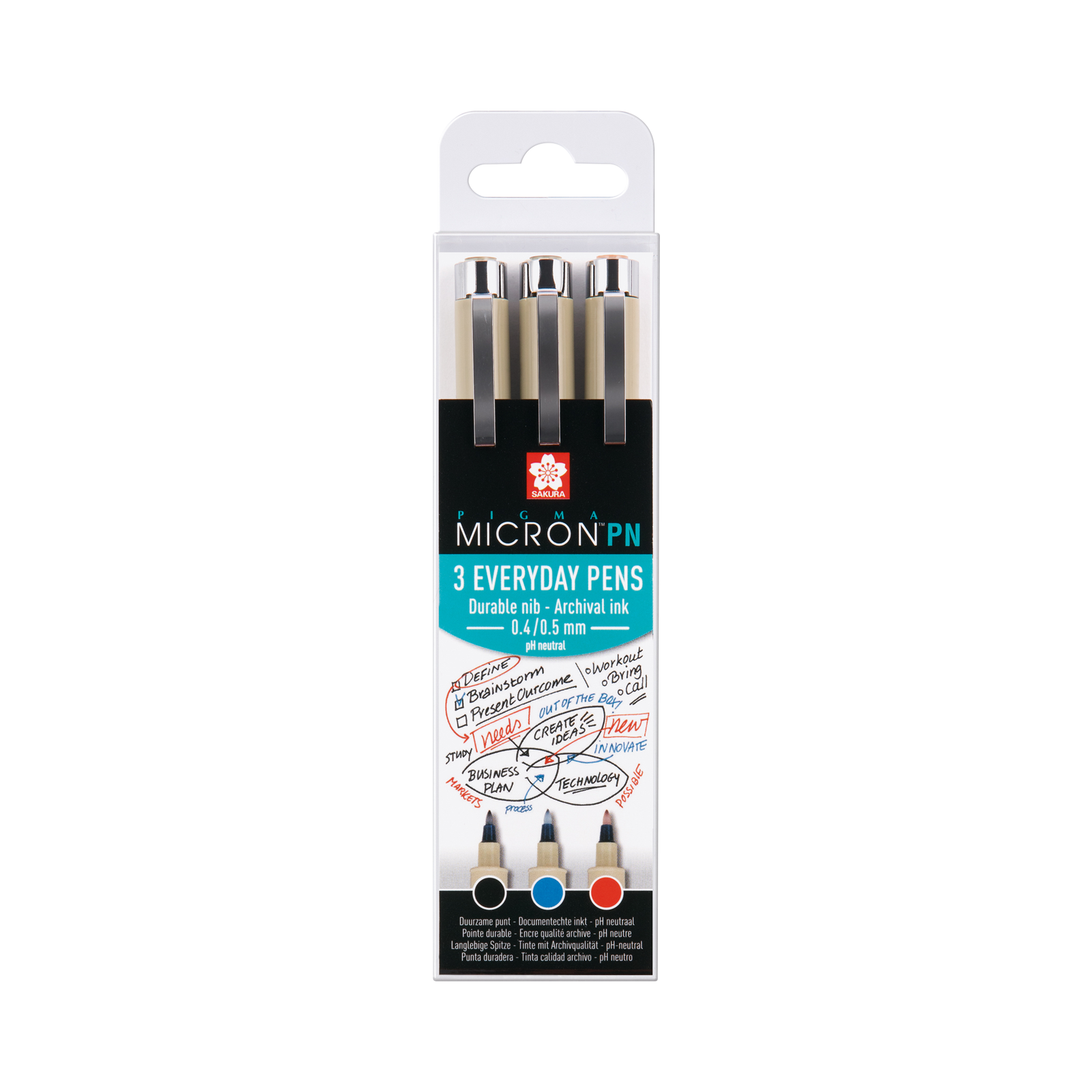 SAKURA Pigma Micron PN fineliner set 3 kosov - Black, Blue, Red