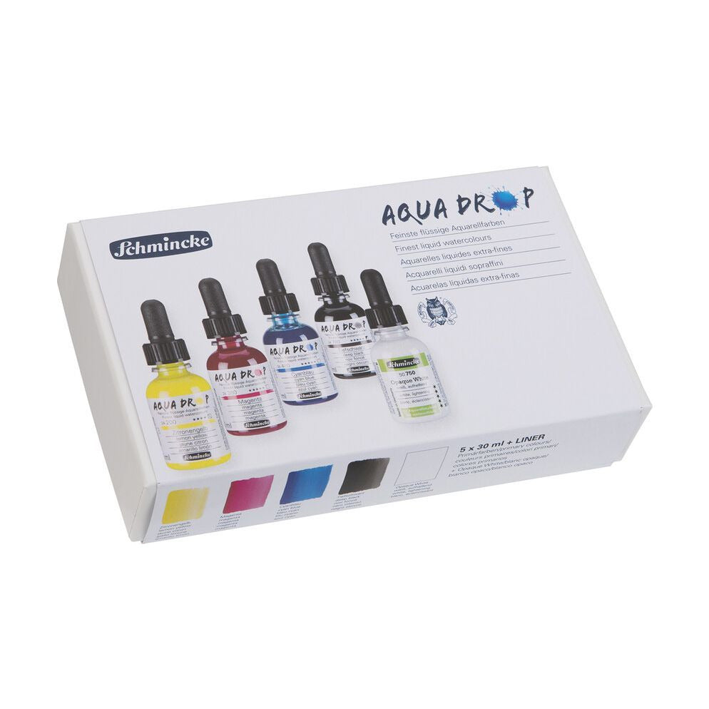 Schmincke AQUA DROP set v kartonski embalaži, 5 x 30 ml (primarne barve) + prekrivna bela