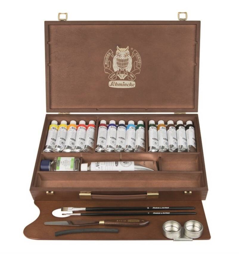 Lesena škatla Schmincke NORMA Professional, 15 x 35 ml + bela 120 ml