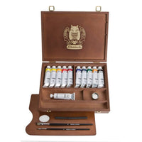 Lesena škatla z oljnimi barvami Schmincke NORMA Professional 11 x 35 ml + pribor