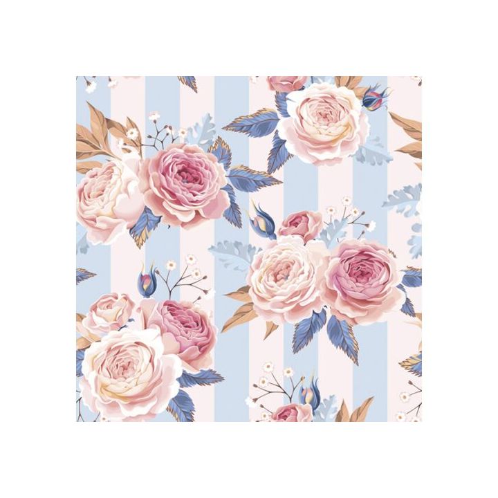 Serviete za dekupažo - Pink Roses on Blue Stripes  - 1 kos